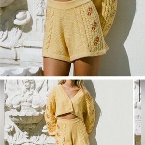 Sabo Floral Yellow Knit Shorts Size XS Cottagecore Coquette Fairycore